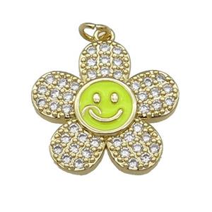 copper sunflower pendant pave zircon with yellow enamel happyface, gold plated, approx 21mm [FN28539]