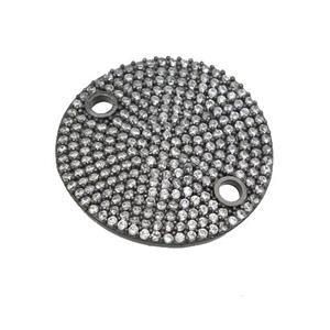 copper circle connector pave zircon, black plated, approx 24mm dia [FN28547]