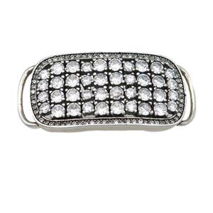 copper rectangle connector pave zircon, antique silver, approx 18-40mm [FN28563]