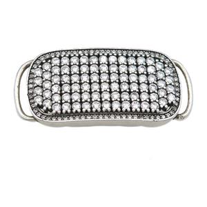 copper rectangle connector pave zircon, antique silver, approx 18-40mm [FN28567]