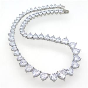 copper Necklace pave zircon, platinum plated, approx 6-12mm, 42cm length [FN28580]