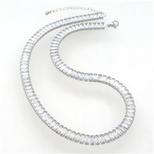 copper Necklace pave zircon, platinum plated, approx 7mm, 38cm length [FN28582]