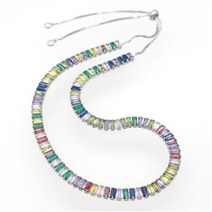 copper Necklace pave multicolor zircon, adjustable, platinum plated, approx 6mm, 29-46cm length [FN28584]