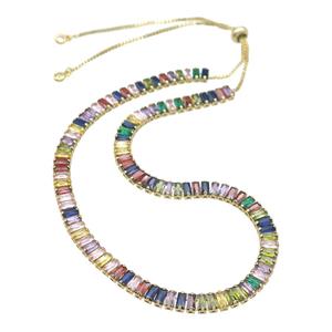copper Necklace pave multicolor zircon, adjustable, gold plated, approx 6mm, 29-46cm length [FN28585]