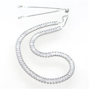 copper Necklace pave zircon, adjustable, platinum plated, approx 6mm, 29-46cm length [FN28586]