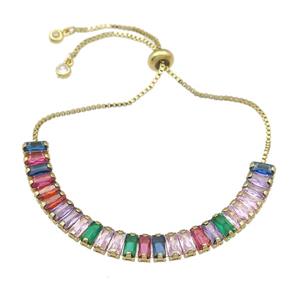 copper Bracelet pave multicolor zircon, adjustable, gold plated, approx 7mm, 9-23cm length [FN28589]