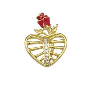 copper heart pendant pave zircon, gold plated, approx 17-23mm [FN28593]