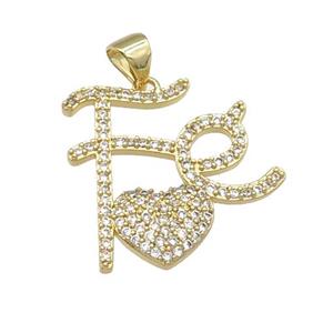 copper FE heart pendant pave zircon, gold plated, approx 22mm [FN28596]