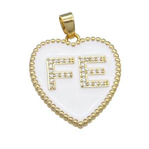 copper Heart pendant pave zircon with white enamel, gold plated, approx 23-25mm [FN28597]