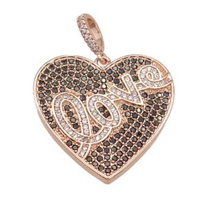 copper Heart pendant pave zircon, LOVE, rose gold, approx 28mm [FN28600]