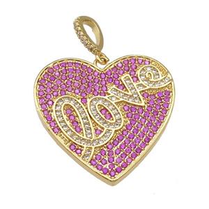 copper Heart pendant pave hotpink zircon, LOVE, gold plated, approx 28mm [FN28607]