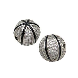 round copper Beads paved zircon, platinum plated, approx 12mm dia [FN28610]