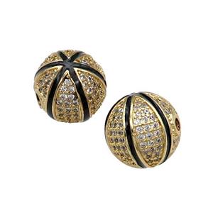 round copper Beads paved zircon, gold plated, approx 12mm dia [FN28611]