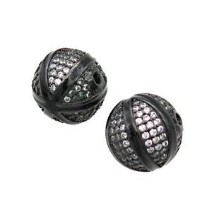round copper Beads paved zircon, black plated, approx 12mm dia [FN28613]
