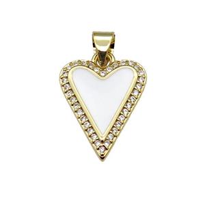 copper Heart pendant pave zircon with white enamel, gold plated, approx 13-16mm [FN28615]