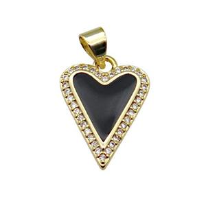 copper Heart pendant pave zircon with black enamel, gold plated, approx 13-16mm [FN28616]