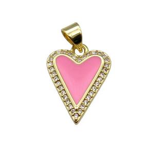 copper Heart pendant pave zircon with pink enamel, gold plated, approx 13-16mm [FN28618]