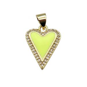 copper Heart pendant pave zircon with yellow enamel, gold plated, approx 13-16mm [FN28619]