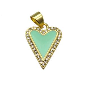 copper Heart pendant pave zircon with green enamel, gold plated, approx 13-16mm [FN28620]