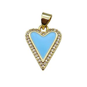 copper Heart pendant pave zircon with blue enamel, gold plated, approx 13-16mm [FN28621]