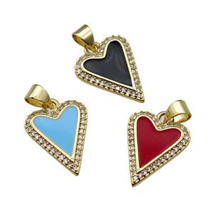 copper Heart pendant pave zircon with enamel, gold plated, mixed, approx 13-16mm [FN28622]