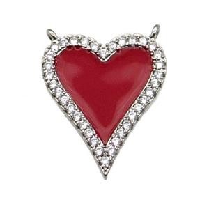 copper Heart pendant pave zircon with red enamel, platinum plated, approx 20-24mm [FN28623]