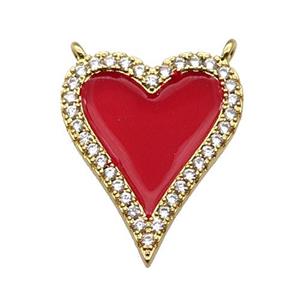 copper Heart pendant pave zircon with red enamel, gold plated, approx 20-24mm [FN28625]