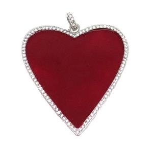 copper Heart pendant pave zircon with red enamel, platinum plated, approx 38-43mm [FN28627]