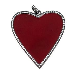 copper Heart pendant pave zircon with red enamel, black plated, approx 38-43mm [FN28628]