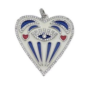 copper Heart pendant pave zircon with blue enamel, platinum plated, approx 38-43mm [FN28629]