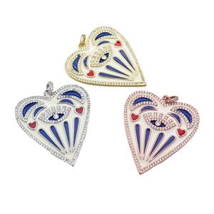 copper Heart pendant pave zircon with blue enamel, mixed, approx 38-43mm [FN28632]