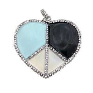 copper Heart pendant pave zircon with enamel, multicolor, platinum plated, approx 38-41mm [FN28633]