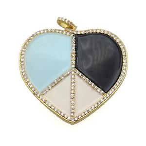 copper Heart pendant pave zircon with enamel, multicolor, gold plated, approx 38-41mm [FN28634]