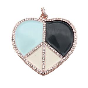 copper Heart pendant pave zircon with enamel, multicolor, rose gold, approx 38-41mm [FN28635]