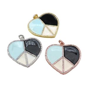 copper Heart pendant pave zircon with enamel, multicolor, mixed, approx 38-41mm [FN28636]