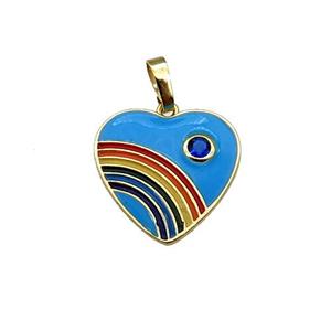copper Heart pendant with blue enamel, rainbow, gold plated, approx 18mm [FN28637]