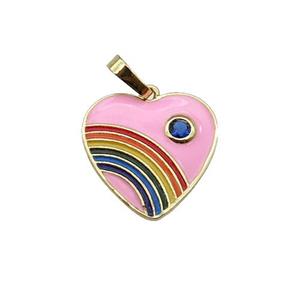 copper Heart pendant with pink enamel, rainbow, gold plated, approx 18mm [FN28638]