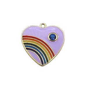 copper Heart pendant with lavender enamel, rainbow, gold plated, approx 18mm [FN28639]