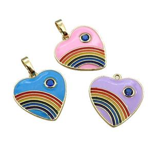 copper Heart pendant with enamel, rainbow, gold plated, mixed, approx 18mm [FN28640]