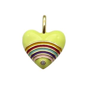 copper Heart pendant with yellow enamel, rainbow, gold plated, approx 19mm [FN28646]