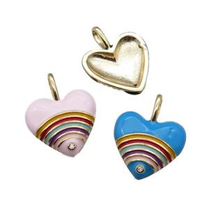 copper Heart pendant with enamel, rainbow, gold plated, mixed, approx 19mm [FN28647]