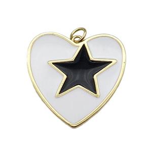 copper Heart pendant with white enamel, star, gold plated, approx 16-28mm [FN28659]