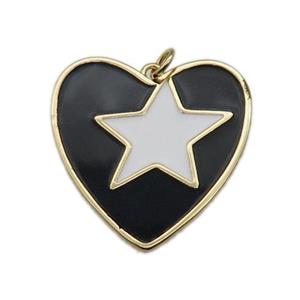 copper Heart pendant with black enamel, star, gold plated, approx 16-28mm [FN28660]
