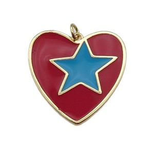 copper Heart pendant with red enamel, star, gold plated, approx 16-28mm [FN28661]
