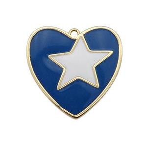 copper Heart pendant with blue enamel, star, gold plated, approx 16-28mm [FN28662]