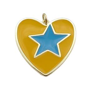 copper Heart pendant with yellow enamel, star, gold plated, approx 16-28mm [FN28665]