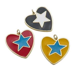 copper Heart pendant with enamel, star, gold plated, mixed, approx 16-28mm [FN28666]