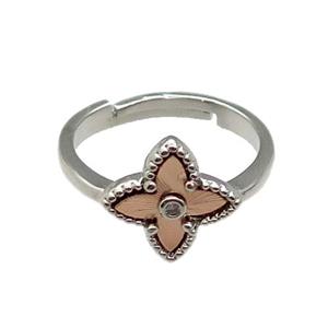 copper Star Ring, adjustable, platinum plated, approx 12mm, 18mm dia [FN28684]