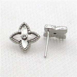 copper Stud Earring, star, platinum plated, approx 13mm [FN28694]
