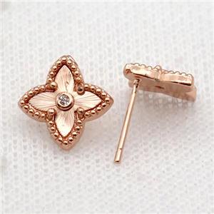 copper Stud Earring, star, rose gold, approx 13mm [FN28696]